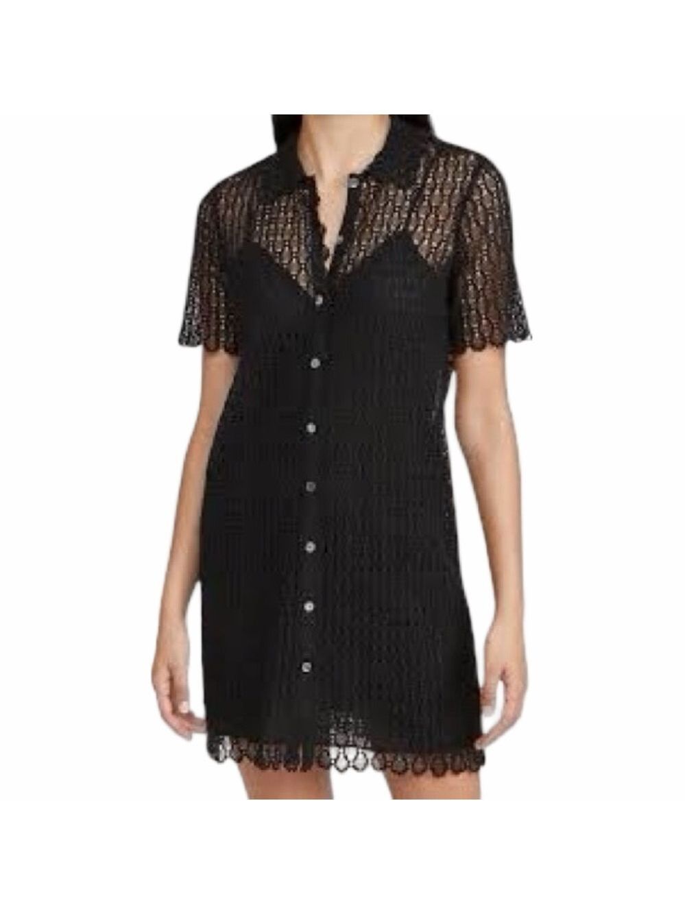 Rebecca Taylor Women's Black Pina Embroidered Knee Length Dress Size L